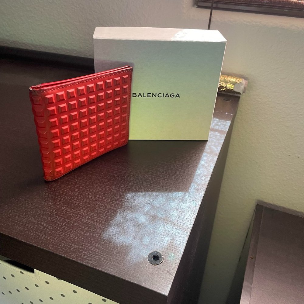 Men's Red  Leather Balenciaga Wallet